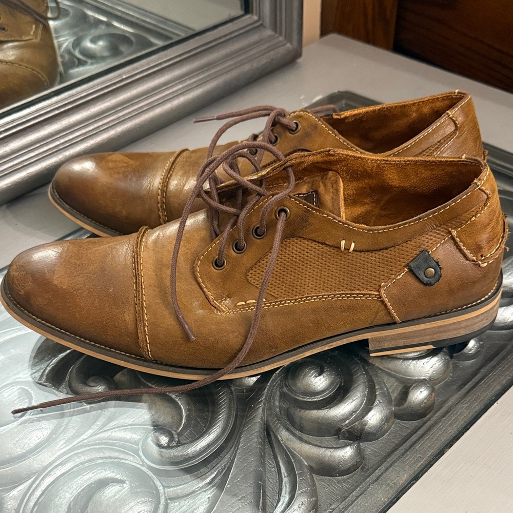 Steve Madden 10.5 P-Kondo Men’s Brown Tan Leather Oxford Shoes